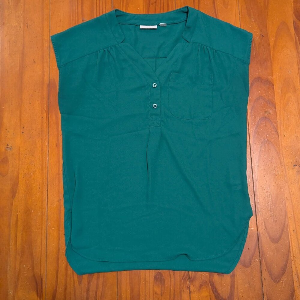 New York & Company Teal Button-Up Blouse